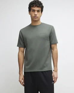 Khaki Slim Fit Embroidered Crew Neck T-shirt