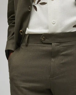 Khaki Slim Fit Linen Blend Suit Trousers