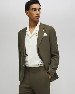 Khaki Slim Fit Linen Blend Suit Blazer Jacket