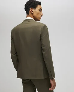 Khaki Slim Fit Linen Blend Suit Blazer Jacket