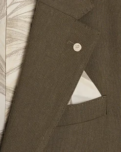 Khaki Slim Fit Linen Blend Suit Blazer Jacket