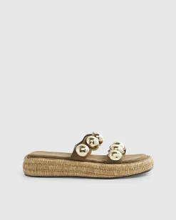 Khaki Studded Flatform Sandals