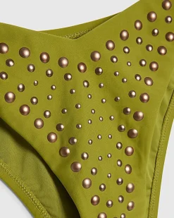 Khaki Studded Low Waisted Bikini Bottoms
