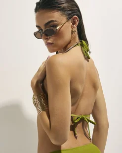 Khaki Studded Triangle Bikini Top