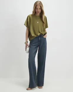 Khaki Tuck Hem Satin T-Shirt