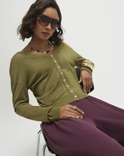 Khaki V Neck Cardigan