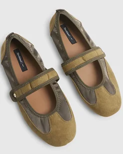 Khaki Velcro Strap Sneakerina Ballet Trainers