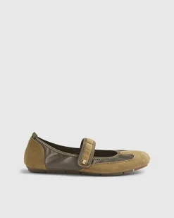 Khaki Velcro Strap Sneakerina Ballet Trainers