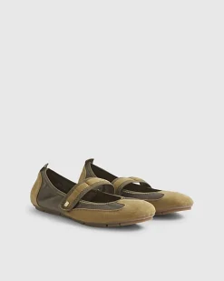 Khaki Velcro Strap Sneakerina Ballet Trainers