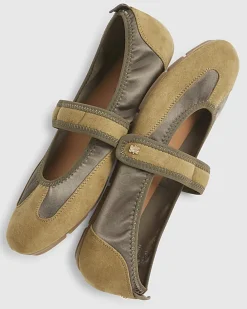 Khaki Velcro Strap Sneakerina Ballet Trainers