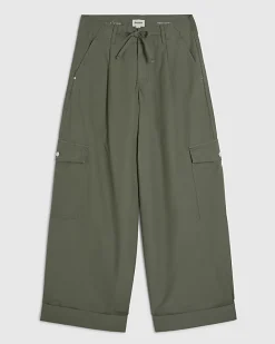 Khaki Wide Leg Cargo Trousers