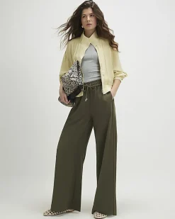 Khaki Wide Leg Tailored Joggers