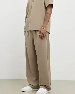 Khaki Wide Leg Twill Joggers