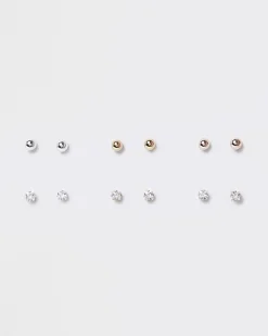 Metal Cubic Zirconia Stud Earrings Multipack