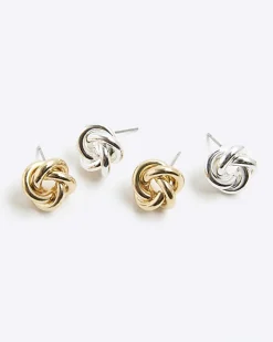 Metal Multi Knot Stud Earrings