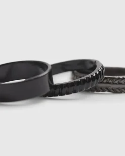 Metal Silver And Black Rings 7 Pack