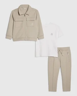 Mini Boys Beige 3 Piece Jacket Set