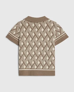 Mini Boys Beige Geometric Knitted Shirt