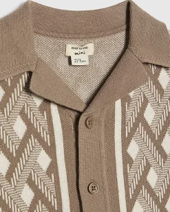 Mini Boys Beige Geometric Knitted Shirt