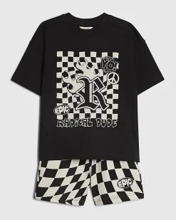 Mini Boys Black Checkerboard T-Shirt Set