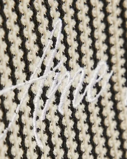 Mini Boys Black Crochet Stripe Football Top