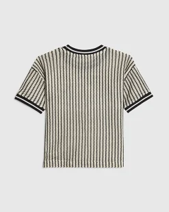 Mini Boys Black Crochet Stripe Football Top