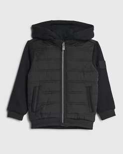 Mini Boys Black Hooded Hybrid Jacket
