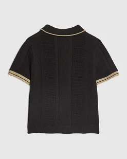Mini Boys Black Textured Polo Shirt
