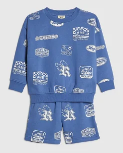 Mini Boys Blue Badge Print Set