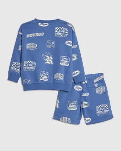 Mini Boys Blue Badge Print Set