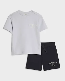 Mini Boys Blue Essentialism T-Shirt Set
