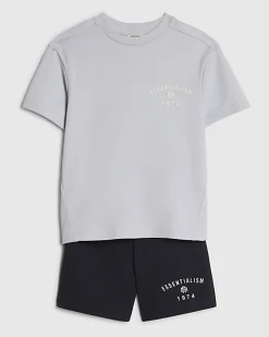 Mini Boys Blue Essentialism T-Shirt Set