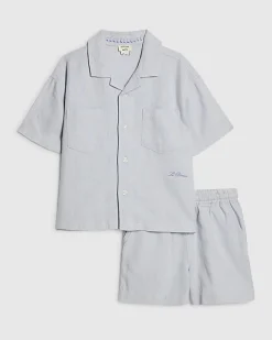 Mini Boys Blue Linen Look Shirt Set