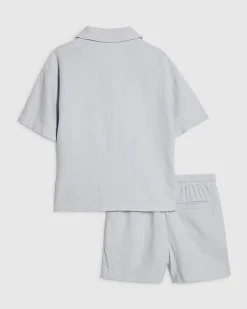 Mini Boys Blue Linen Look Shirt Set