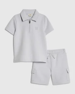 Mini Boys Blue Luminis Badge Polo Shirt Set