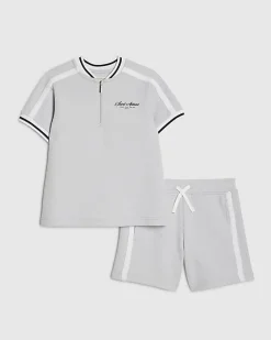 Mini Boys Blue Slim Fit Baseball Polo Set