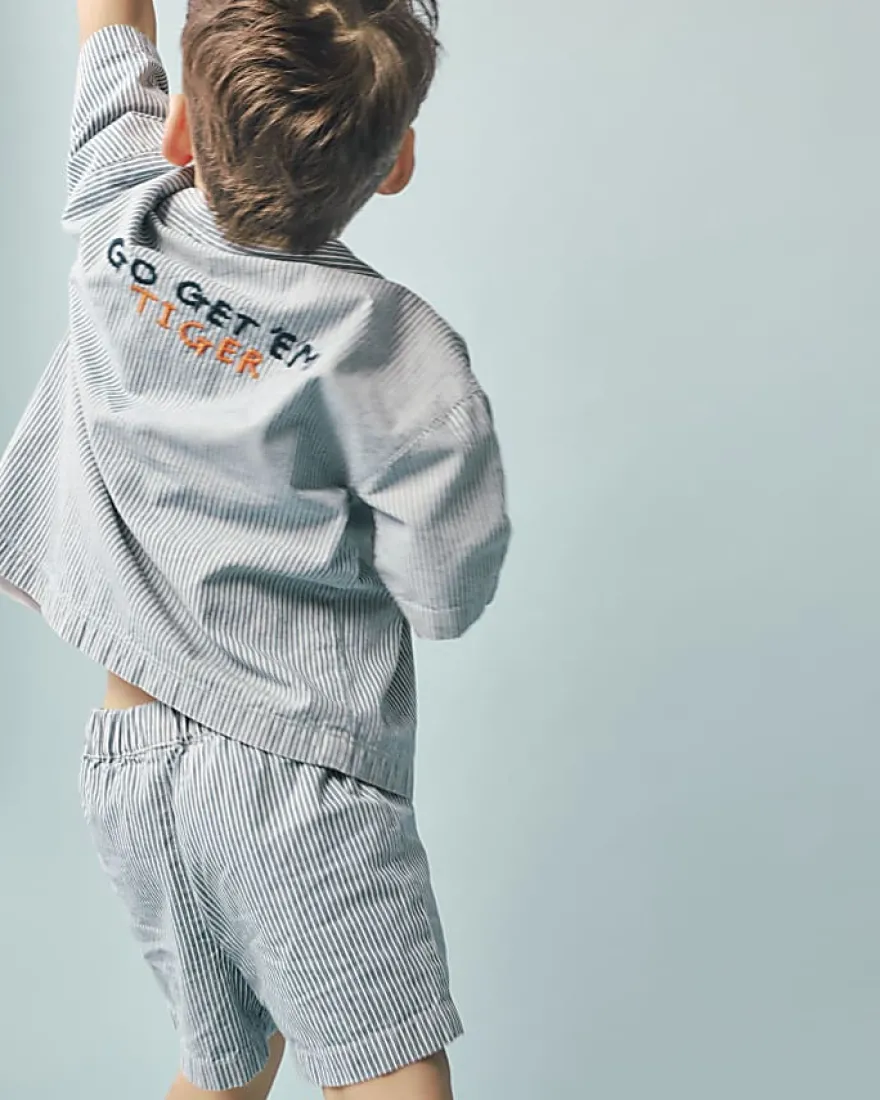 Mini Boys Blue Stripe Shirt Set