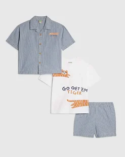 Mini Boys Blue Stripe Shirt Set