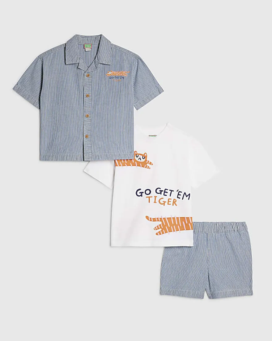 Mini Boys Blue Stripe Shirt Set