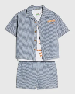 Mini Boys Blue Stripe Shirt Set