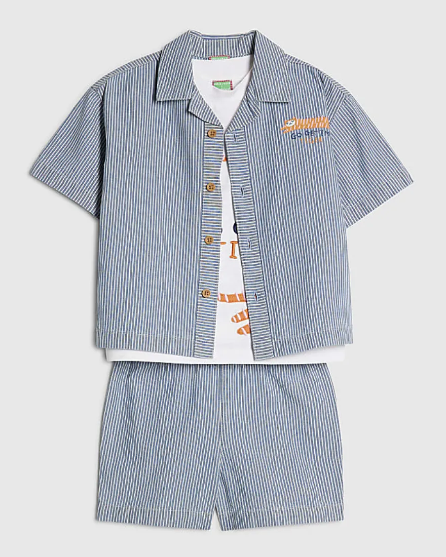 Mini Boys Blue Stripe Shirt Set