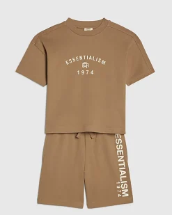 Mini Boys Brown Essentialism T-Shirt Set