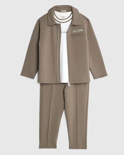 Mini Boys Brown Jacket 3 Piece Set