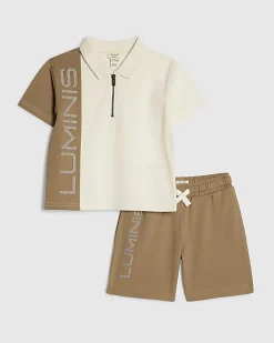 Mini Boys Brown Oversized Polo Shirt Set