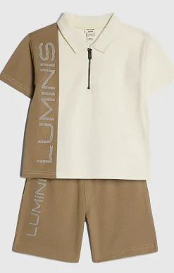 Mini Boys Brown Oversized Polo Shirt Set