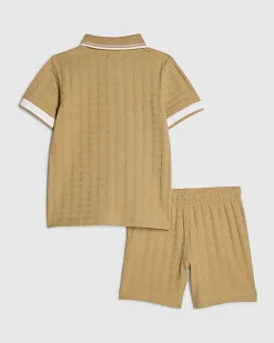 Mini Boys Brown Polo Shirt And Shorts Set