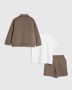 Mini Boys Brown Premium Shirt 3 Piece Set