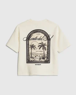 Mini Boys Cream Textured Palm Tree T-Shirt