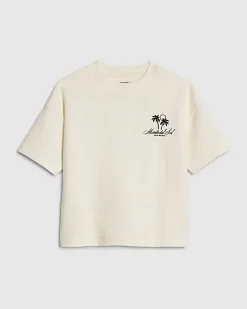 Mini Boys Cream Textured Palm Tree T-Shirt