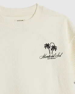 Mini Boys Cream Textured Palm Tree T-Shirt